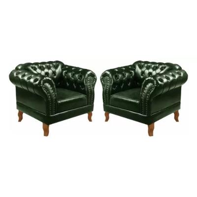 Kit 2 Poltronas Chesterfield Dom Pedro Vintage Retrô Capitonê Couro Verde