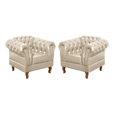 Kit 2 Poltronas Chesterfield Dom Pedro Vintage Retrô Capitonê Couro Bege