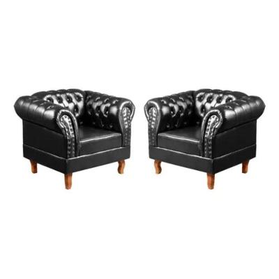 Kit 2 Poltronas Chesterfield Dom Pedro Vintage Retrô Capitonê Couro Preto