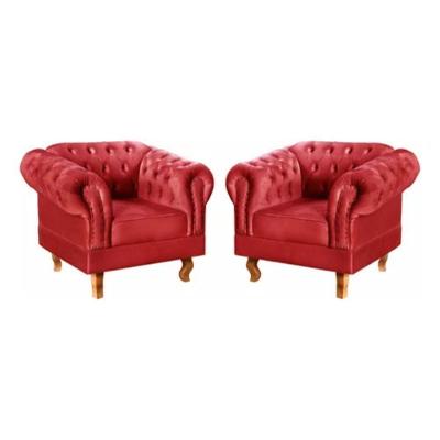 Kit 2 Poltronas Chesterfield Dom Pedro Vintage Retrô Capitonê Suede Vermelho