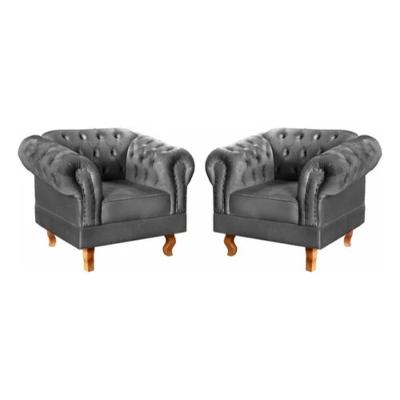 Kit 2 Poltronas Chesterfield Dom Pedro Vintage Retrô Capitonê Suede Cinza Grafite