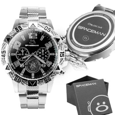 Relogio Masculino Aço Inox Original Prata Grande + Caixa Analogico Original Preto Presente Casual