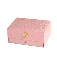 Maleta Porta Joias Organizador Com Gaveta 2 Andares Para Brincos Aneis Pulseiras Relogio Viagem Rosa - 2