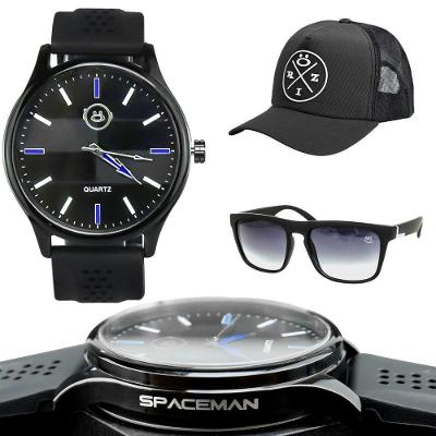 Relogio Masculino Preto + Oculos Sol Proteção Uv Casual Presente Original Moda Masculina Social