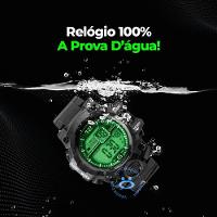 Oculos De Sol Protecao Uv + Relogio Masculino Preto + Caixa Esportivo Alarme Casual Grande Robusto