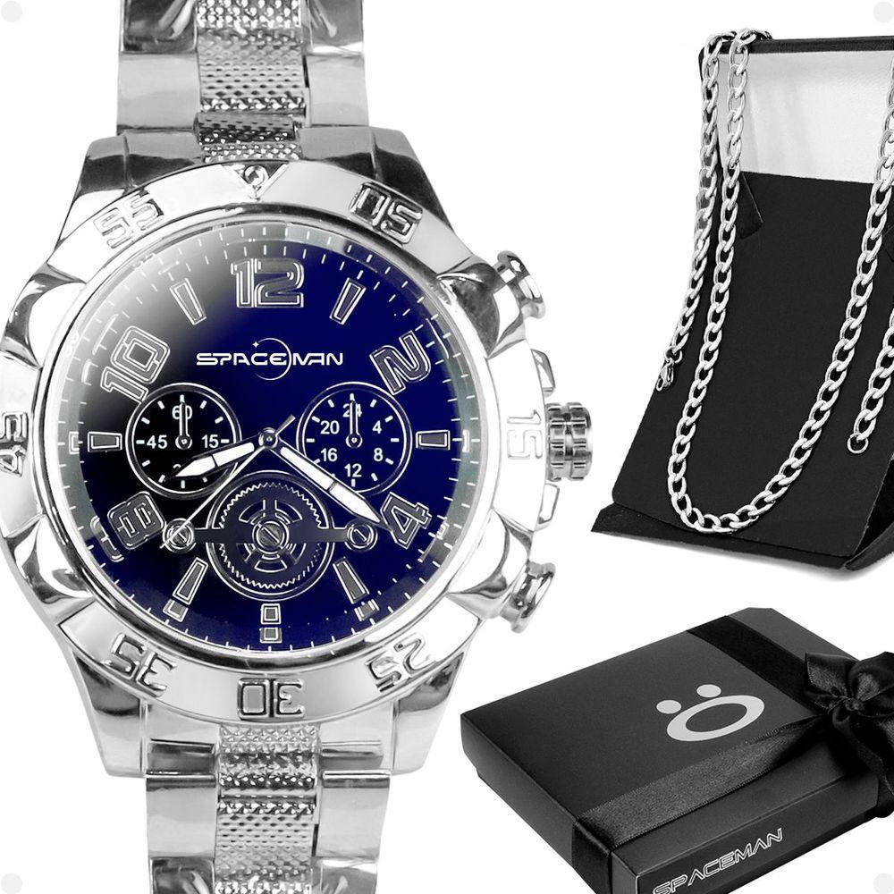 Relógio Masculino Prata Aço Inox + Caixa Pesado Grande Presente Social Casual Original - 1