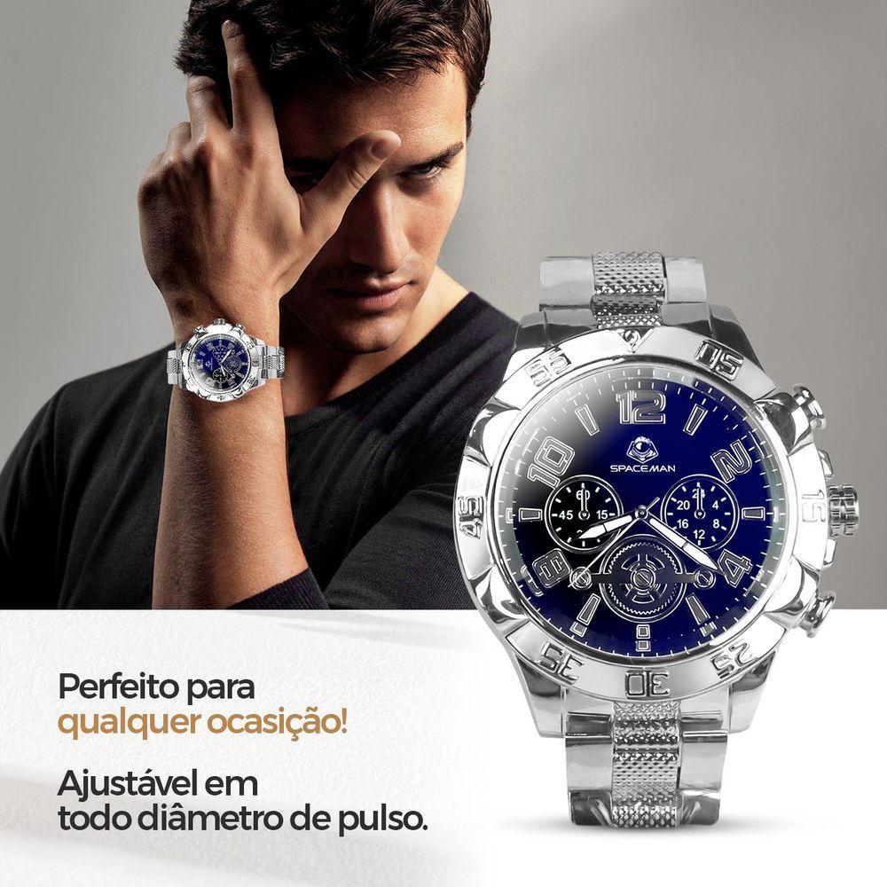 Relógio Masculino Prata Aço Inox + Caixa Pesado Grande Presente Social Casual Original - 2