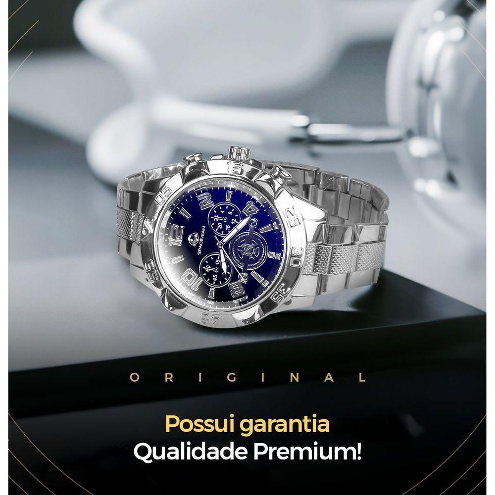 Relógio Masculino Prata Aço Inox + Caixa Pesado Grande Presente Social Casual Original - 7