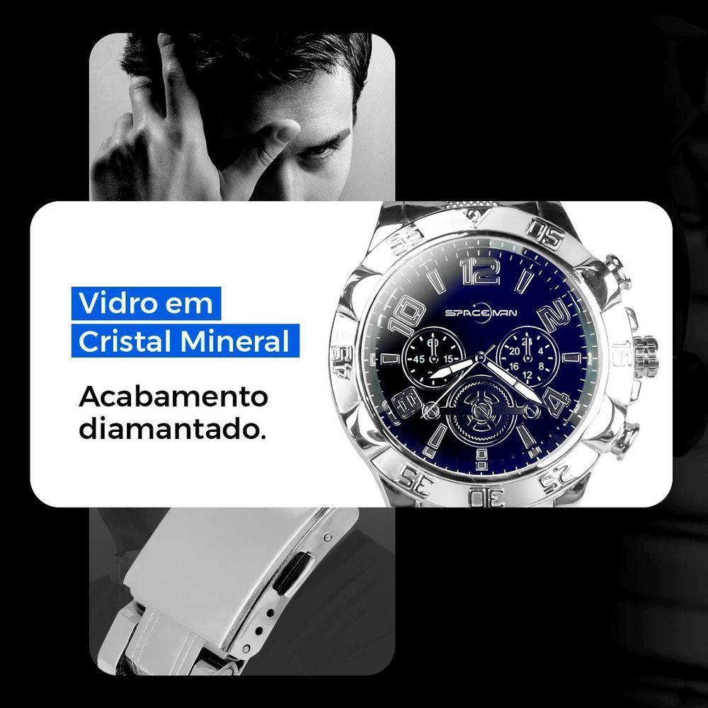 Relógio Masculino Prata Aço Inox + Caixa Pesado Grande Presente Social Casual Original - 8