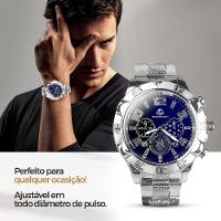 Relógio Masculino Prata Aço Inox + Caixa Pesado Grande Presente Social Casual Original - 2