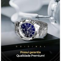 Relógio Masculino Prata Aço Inox + Caixa Pesado Grande Presente Social Casual Original - 7
