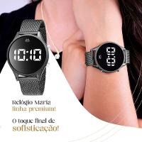 Relogio Feminino Digital Led Aço + Colar + Brincos + Caixa Academia Black Piano Silicone Moda Led - 2