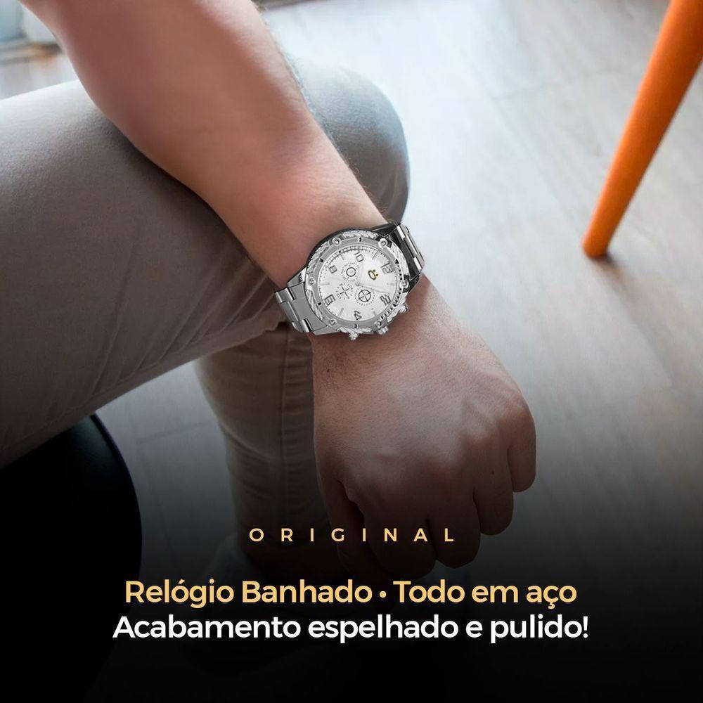 Relogio Masculino Prateado + Grumet Cordao Robusto Masculino Pesado Presente Original Casual Social - 6