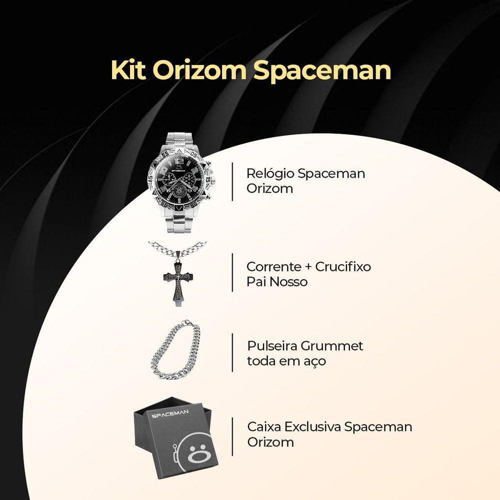 Relogio Masculino Aço Inox Prata + Caixa + Pulseira Analogico Social Presente Original Casual Preto - 2