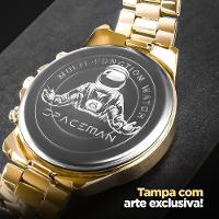 Relogio Masculino Banhado Ouro Aço Inox + Caixa + Cordao Presente Qualidade Premium Social Casual - 3