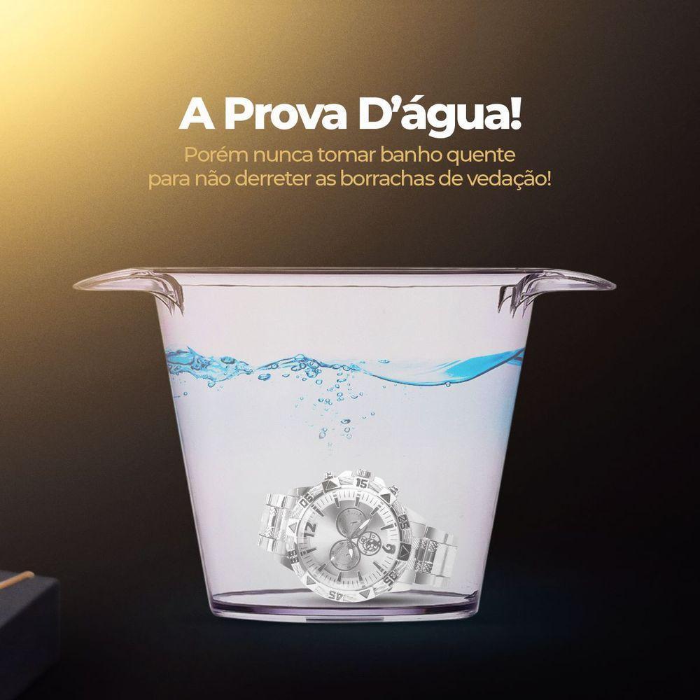 Relogio Masculino Aço Prova Dagua + Pulseira + Cordão Cruz Inoxidável Casual Qualidade Premium Prata - 4