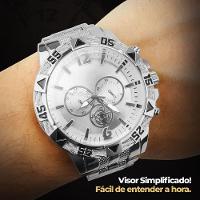 Relogio Masculino Aço Prova Dagua + Pulseira + Cordão Cruz Inoxidável Casual Qualidade Premium Prata - 2
