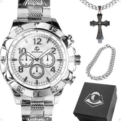 Relogio Masculino Aço Inox Prata + Cordão Social Presente Casual Analogico Original