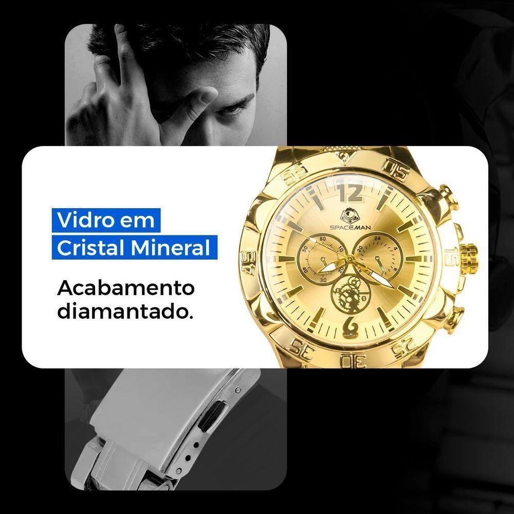 Título 24: Relogio Masculino Aço Inox Banhado + Corrente + Pulseira Analogico Social Original Casual - 8