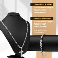 Relogio Masculino Aço + Pulseira + Cordão Social Religioso Ajustavel Presente Catolico Original - 3