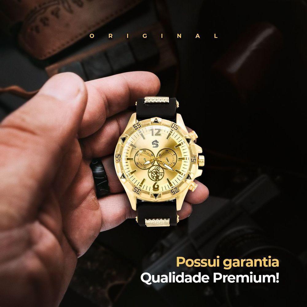 Relogio Masculino Aço Inox Ouro + Pulseira Analogico Presente Social Casual Dourado Ajustavel - 8