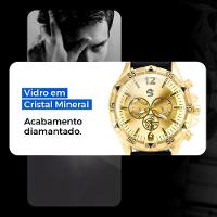 Relogio Masculino Aço Inox Ouro + Pulseira Analogico Presente Social Casual Dourado Ajustavel - 7