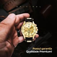 Relogio Masculino Aço Inox Ouro + Pulseira Analogico Presente Social Casual Dourado Ajustavel - 8