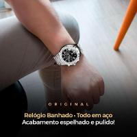 Relógio Masculino Prata Aço Inox + Pulseira Pai Nosso Casual Social Robusto Analogico Original