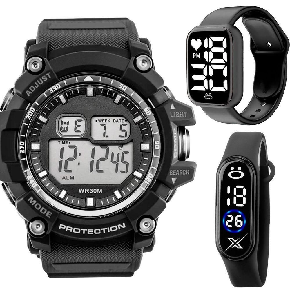 Relógio Masculino Digital Prova Dagua + Relogio Silicone Esportivo Pulseira Ajustavel Original Data - 1
