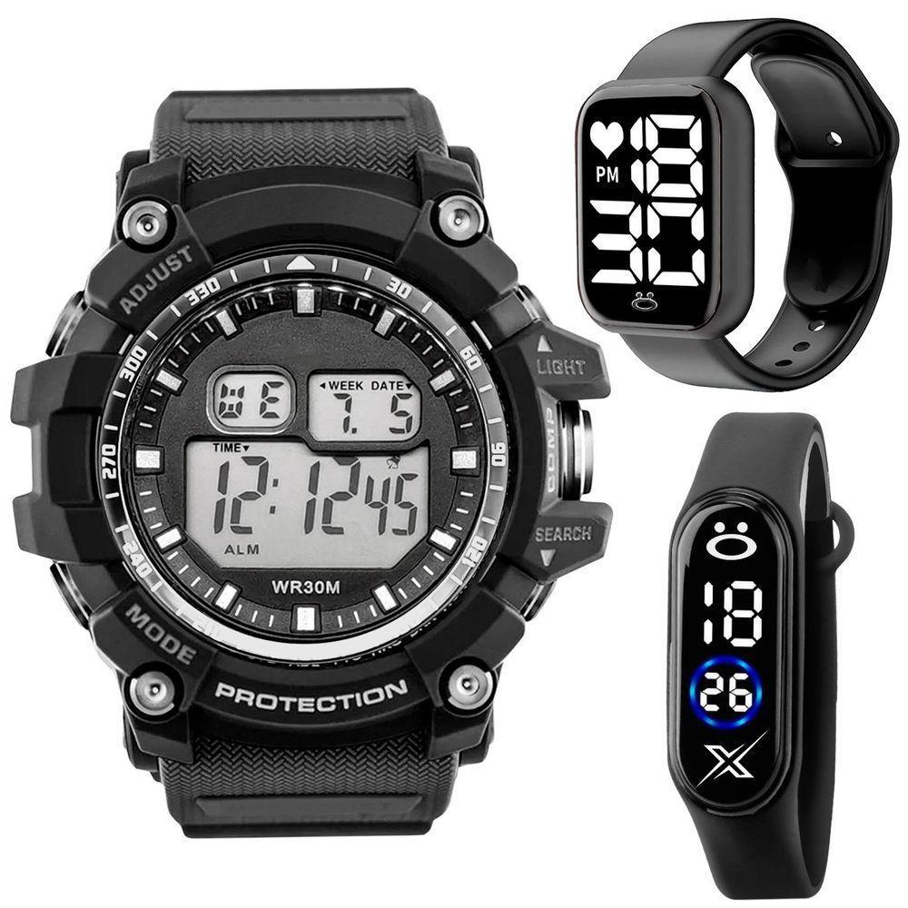 Relógio Masculino Digital Prova Dagua + Relogio Silicone Esportivo Pulseira Ajustavel Original Data - 8