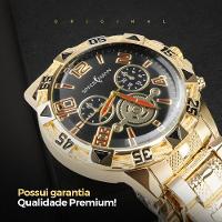 Relogio Masculino Dourado + Pulseira + Oculos Sol + Cordão Presente Aço Inoxidável Casual Social - 6