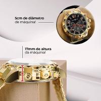 Relogio Masculino Dourado + Pulseira + Oculos Sol + Cordão Presente Aço Inoxidável Casual Social - 7
