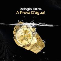 Relogio Masculino Banhado Ouro Aço + Crucifixo + Pulseira Grande Original Presente Casual Pesado