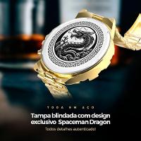 Relogio Masculino Banhado Ouro Aço + Crucifixo + Pulseira Grande Original Presente Casual Pesado - 5