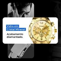 Relogio Masculino Banhado Ouro Aço + Crucifixo + Pulseira Grande Original Presente Casual Pesado - 6