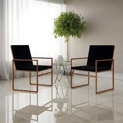 Kit 2 Poltronas Industriais Estofadas Isa Veludo Preto Base Cobre