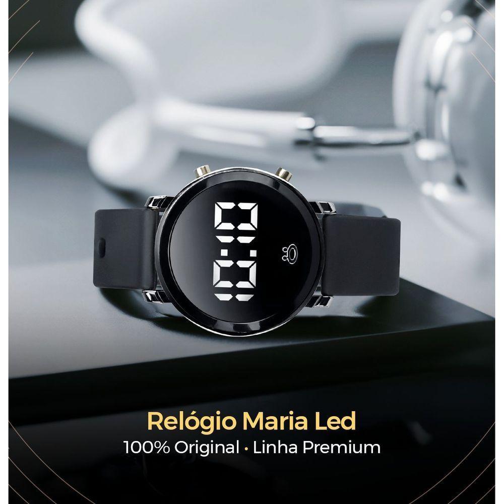 Relogio Digital Feminino Preto Qualidade Premium Social Preto Redondo Silicone Pulseira Ajustável - 6