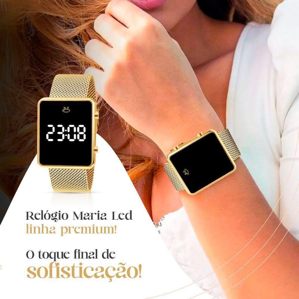 Relogio Digital Feminino Dourado + Pulseira Aço Inox Casual Social Pulseira Ajustável Presente - 2