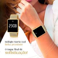 Relogio Digital Feminino Dourado + Pulseira Aço Inox Casual Social Pulseira Ajustável Presente - 2