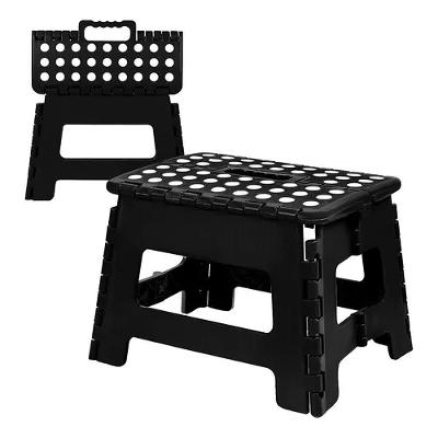 Banco Dobravel Portatil Resistente 130kg Plastico Infantil Adulto Escada Cozinha Banheiro Camping Anti Derrapante Preto