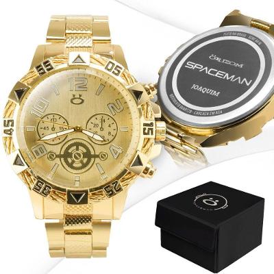 Relogio + Banhado Aço Inox Ouro Personalizado Masculino + Caixa Social Presente Original Analogico