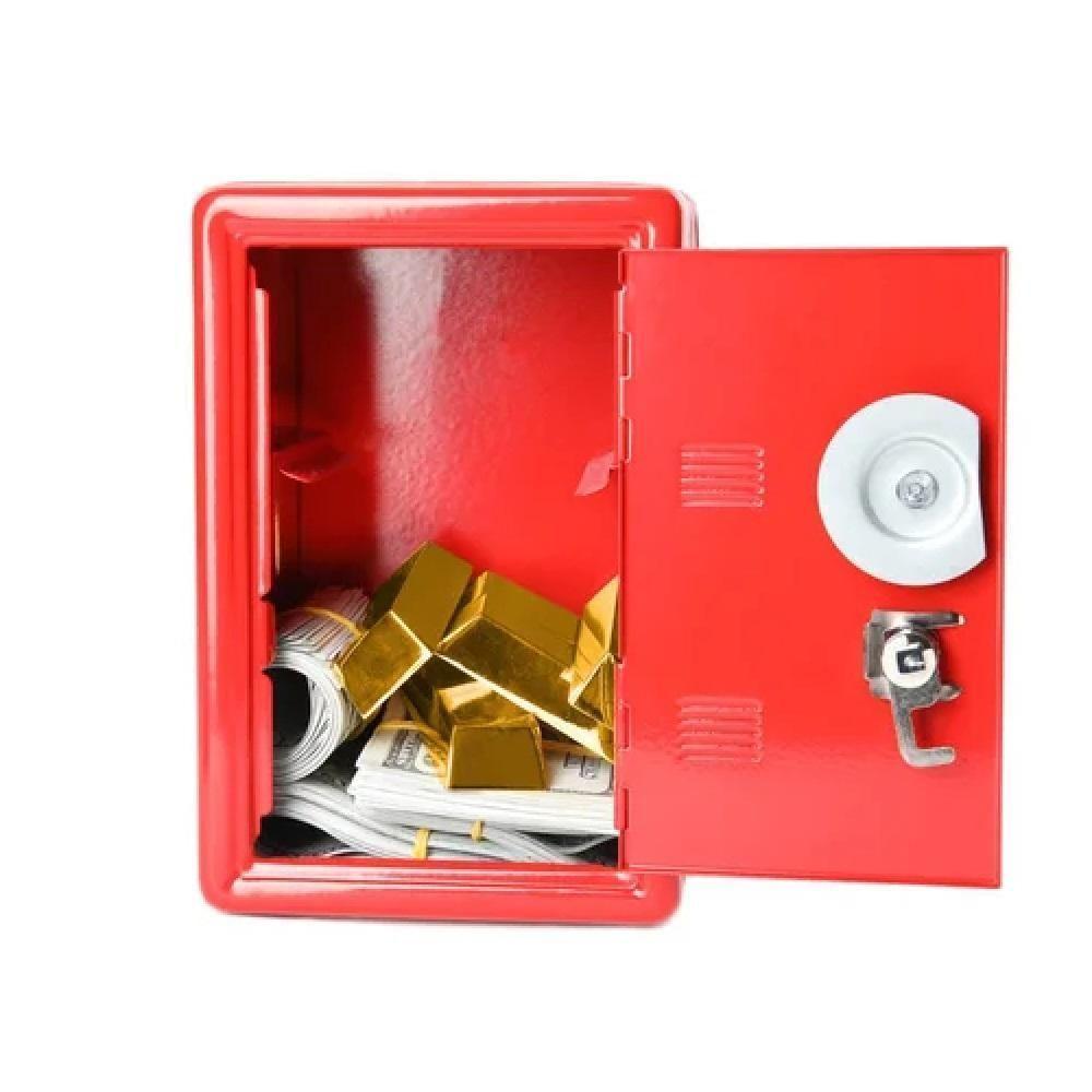Cofre Metal Portatil Trava Secreta Moedas Documentos Itens Pessoais Infantil Adulto Cofrinho Vermelho - 3