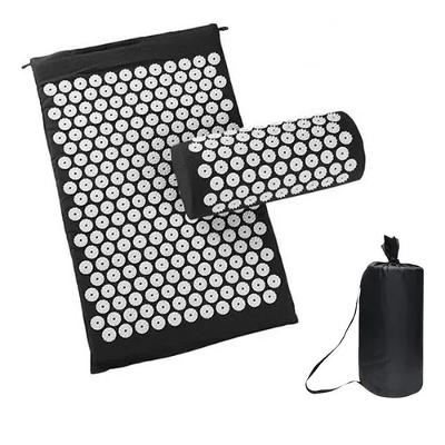 Kit Tapete Acupuntura Acupressao Com Colchonete Almofada Travesseiro Massageador Relaxamento Yoga Preto