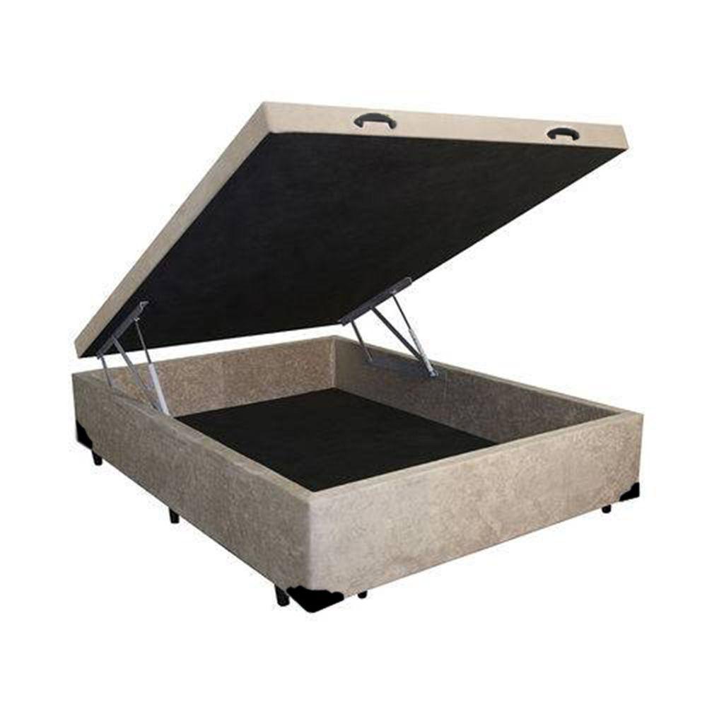 Cama Box Baú Casal Preto Suede 138x188 Bege - 1