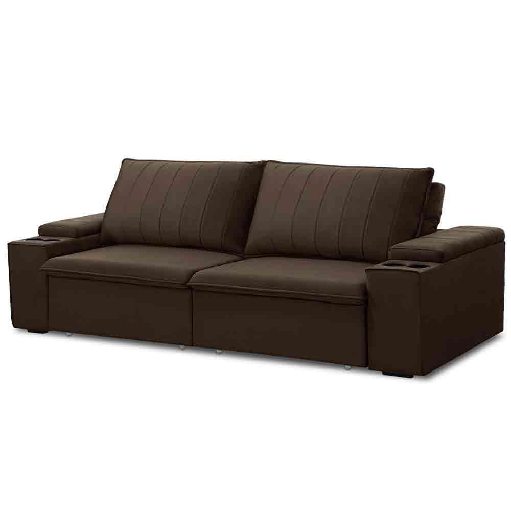 Sofá Retrátil Reclinável 3 Lugares 225Cm Baluart F05 Veludo Marrom - 1