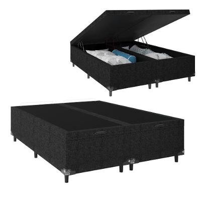 Cama Box Baú Queen Bipartido Preto Suede 158x198