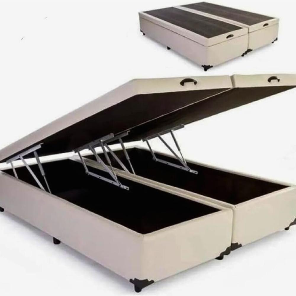 Cama Box Baú Queen Bipartido Suede Bege 158x198 - 1