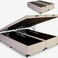 Cama Box Baú Queen Bipartido Suede Bege 158x198 - 1