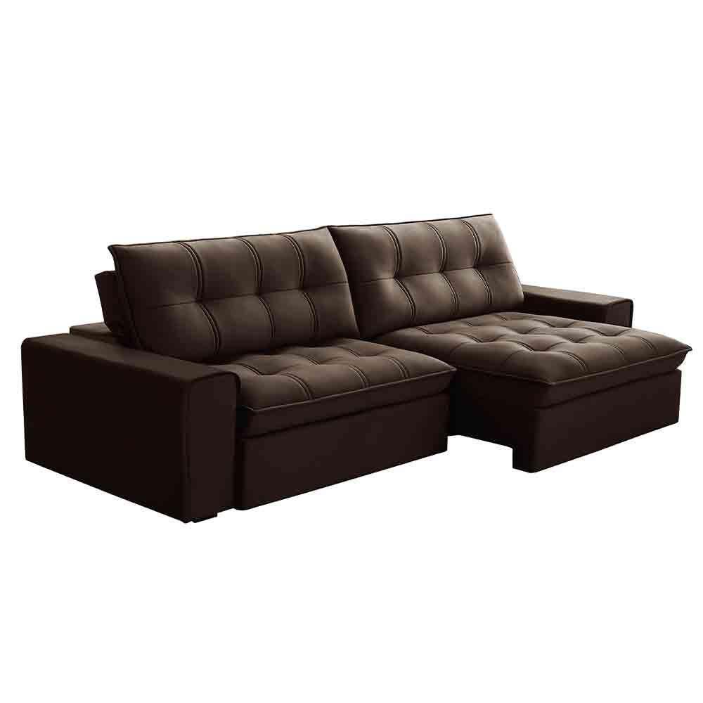 Sofá Retrátil Reclinável 3 Lugares 250Cm Argon F05 Veludo Marrom - 1