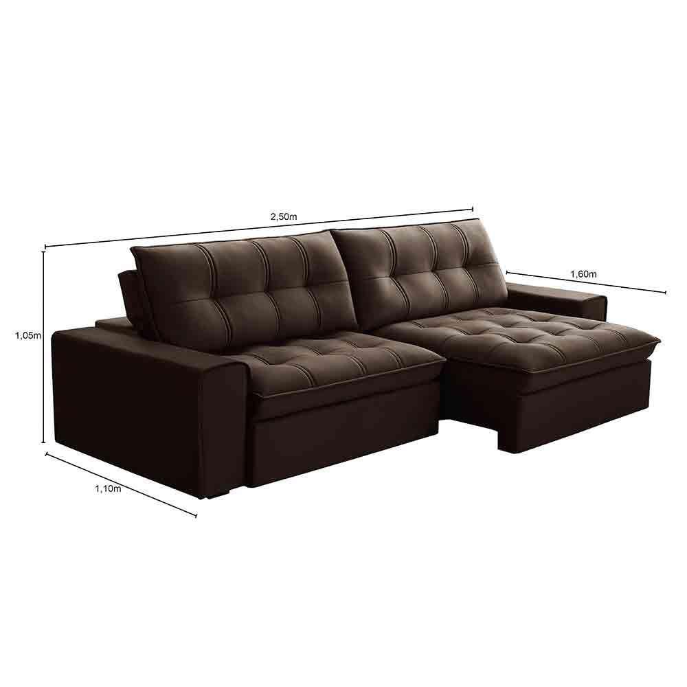 Sofá Retrátil Reclinável 3 Lugares 250Cm Argon F05 Veludo Marrom - 2